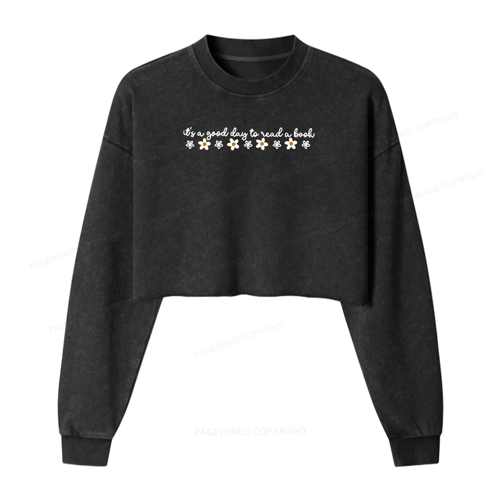 Pagewings Its A Good Day To Read A Book Washed Crop Sweatshirt