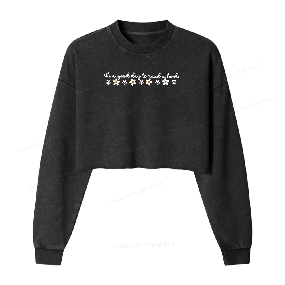 Pagewings Its A Good Day To Read A Book Washed Crop Sweatshirt