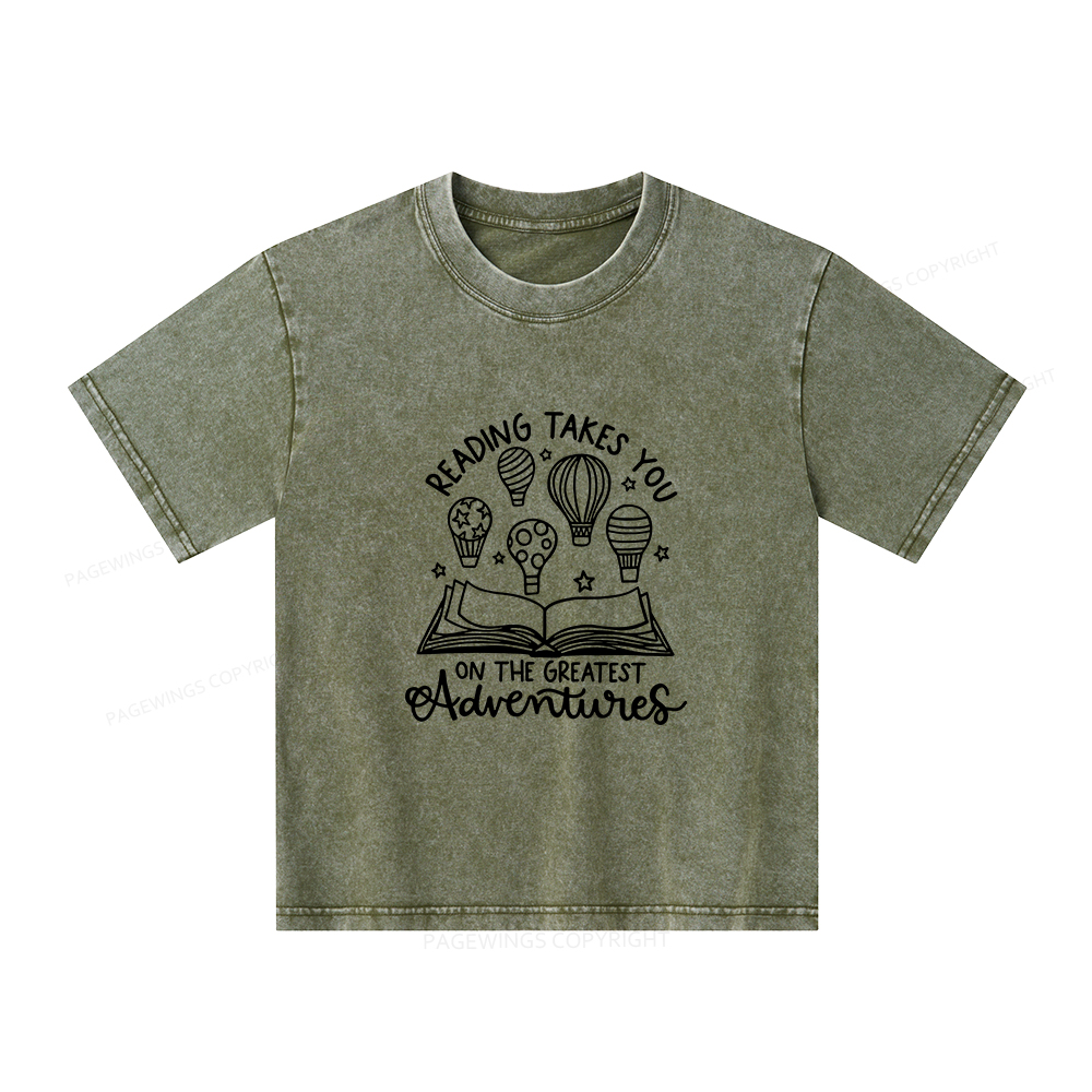 Pagewings Reading Adventures Book Unisex Kids Washed T-shirt