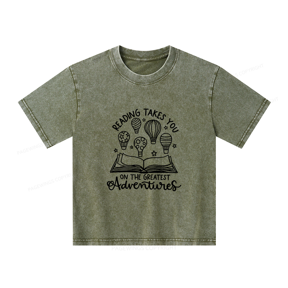Pagewings Reading Adventures Book Unisex Kids Washed T-shirt