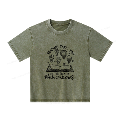 Pagewings Reading Adventures Book Unisex Kids Washed T-shirt
