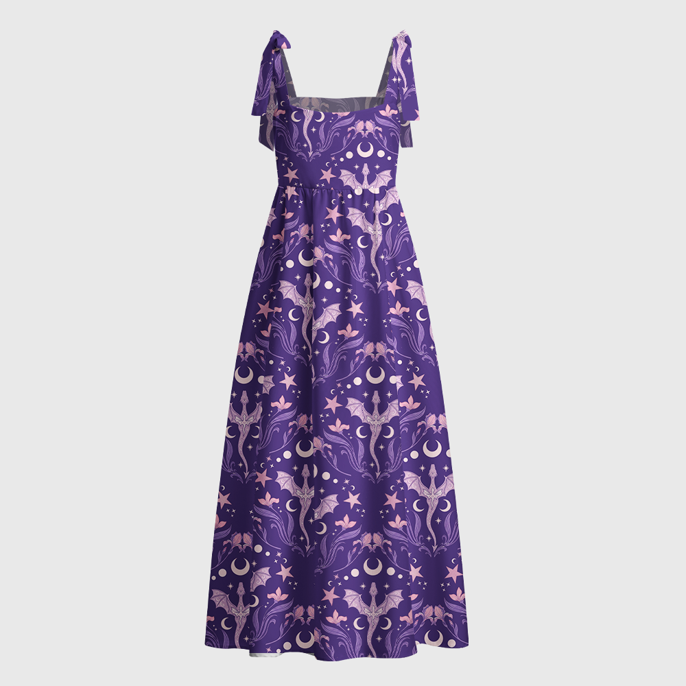 Pagewings Fantasy Night Dragon Tie Shoulder Maxi Dress