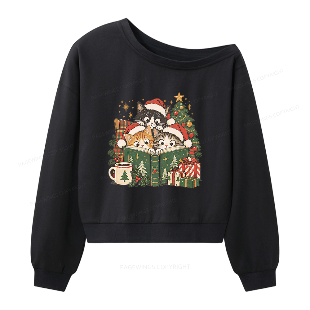 Pagewings Cat Lover Christmas Women Off Shoulder Sweatshirt