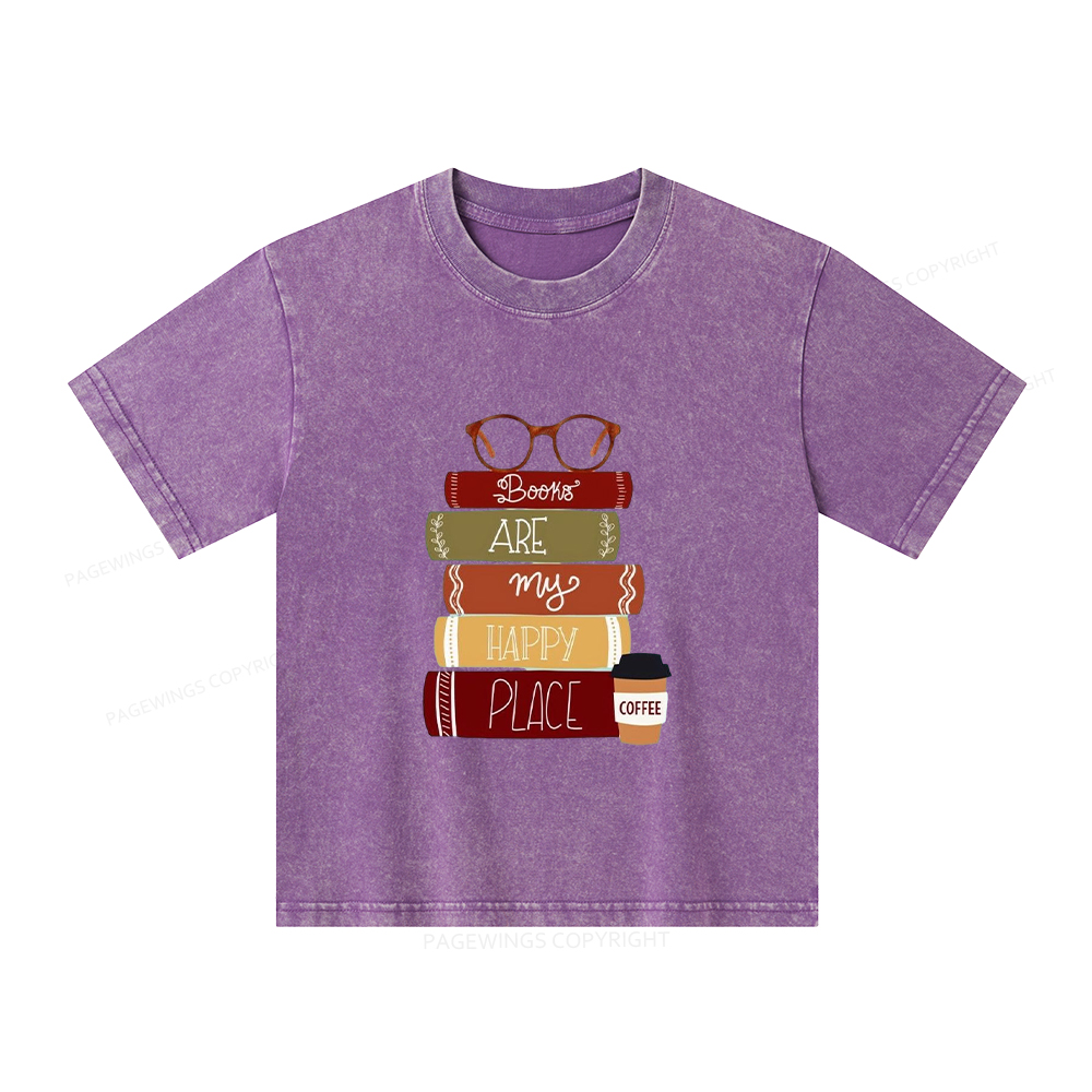 Pagewings Books are My Happy Place Unisex Kids Washed T-shirt