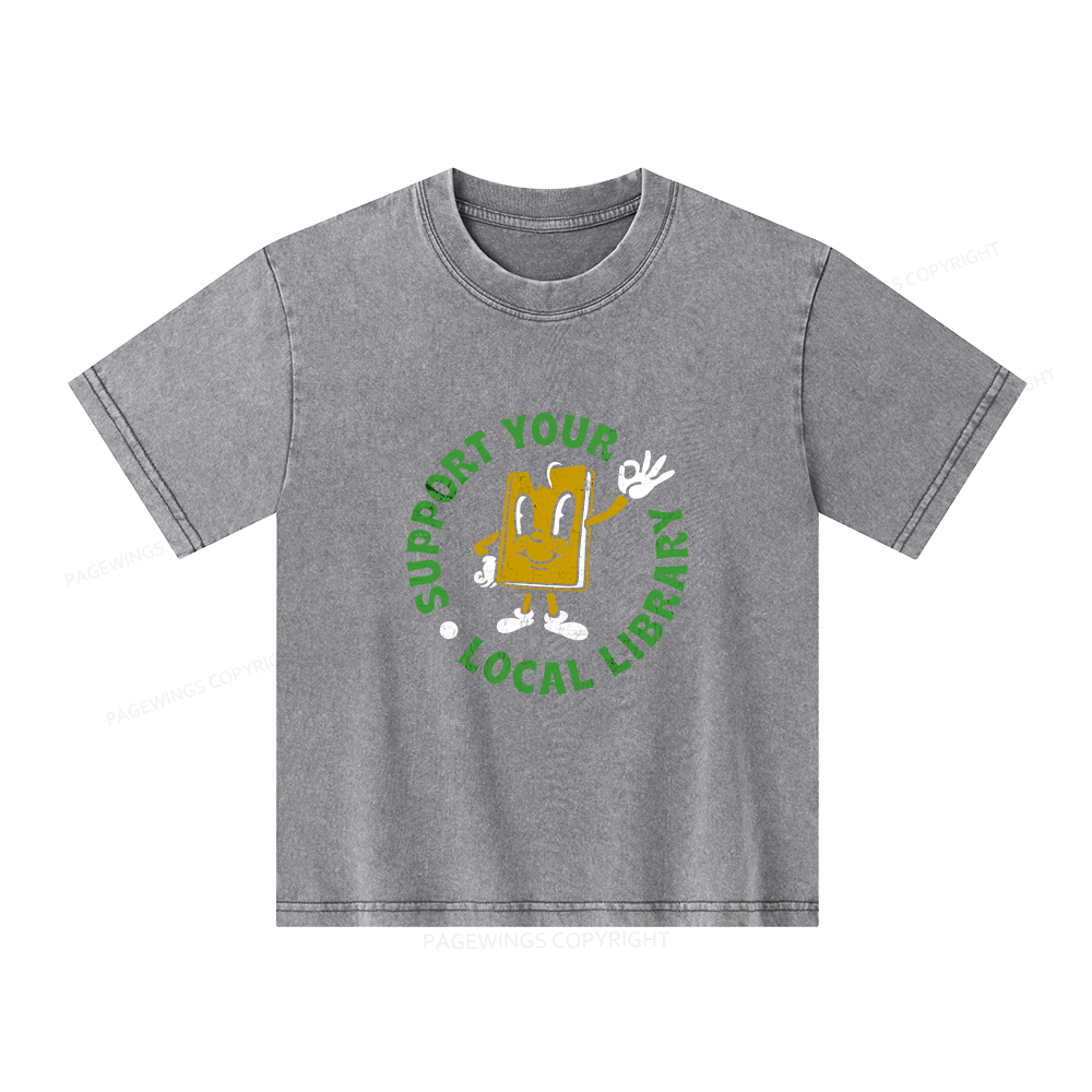 Pagewings Support Your Local Library Adult Unisex Kids Washed T-shirt