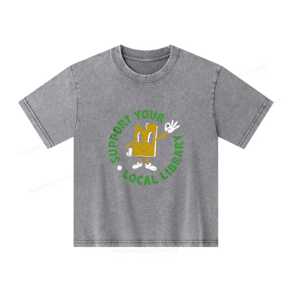 Pagewings Support Your Local Library Adult Unisex Kids Washed T-shirt