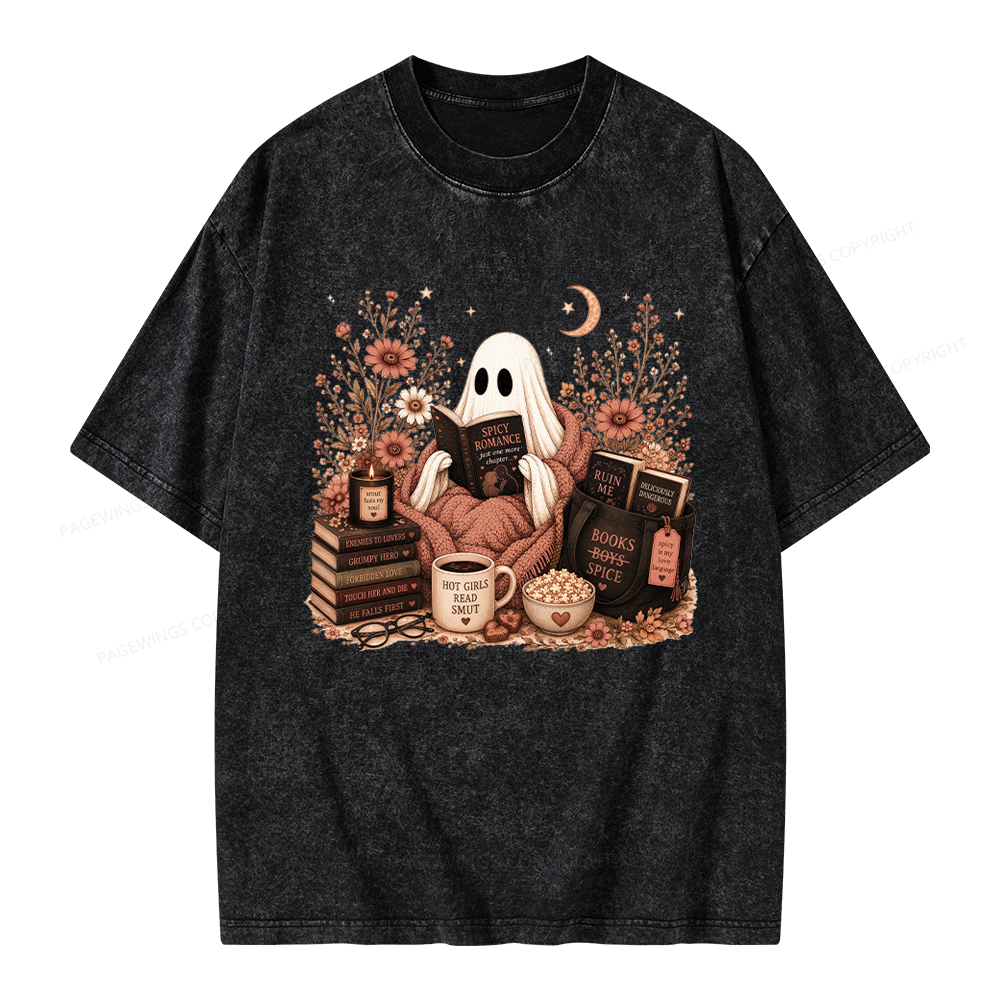 Pagewings Smut Reading Ghost Unisex Washed T-shirt