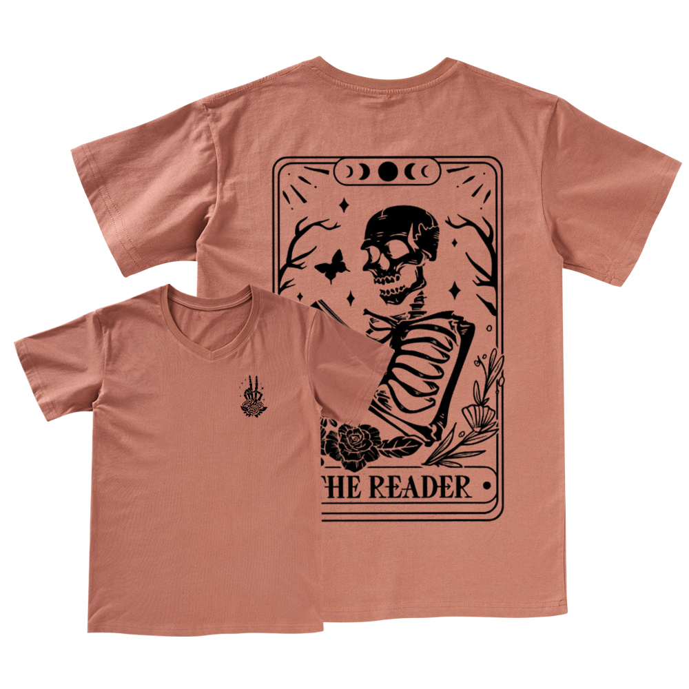 Pagewings The Reader Tarot Card Front And Back Printing V-neck T-shirt