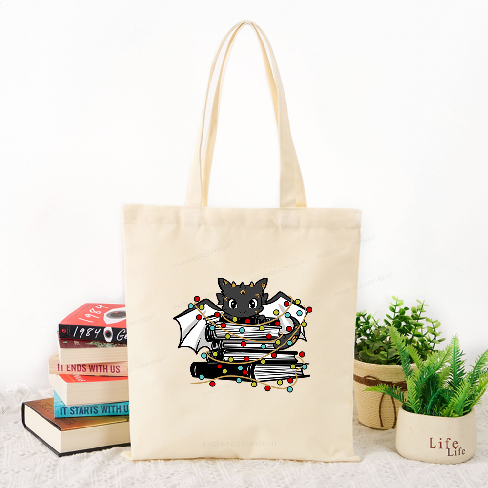 Pagewings Cute Book Dragon Holiday Tote Bag