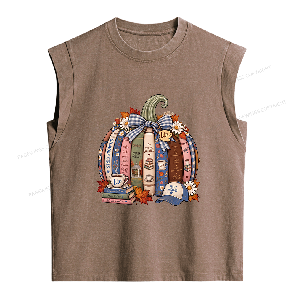 Pagewings Fall Book Pumpkin Women's Washed Tank Top