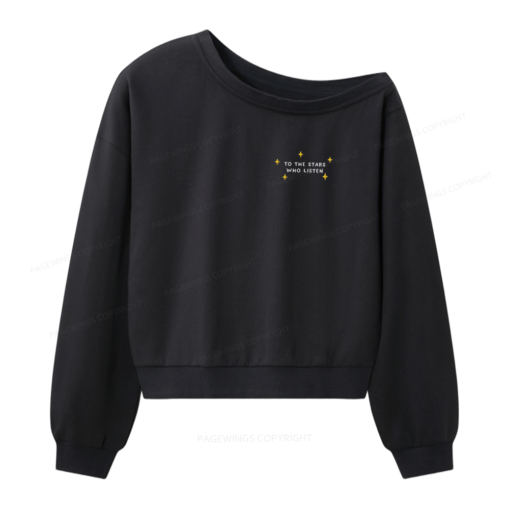 Pagewings Embroidered To the Star Women Off Shoulder Sweatshirt