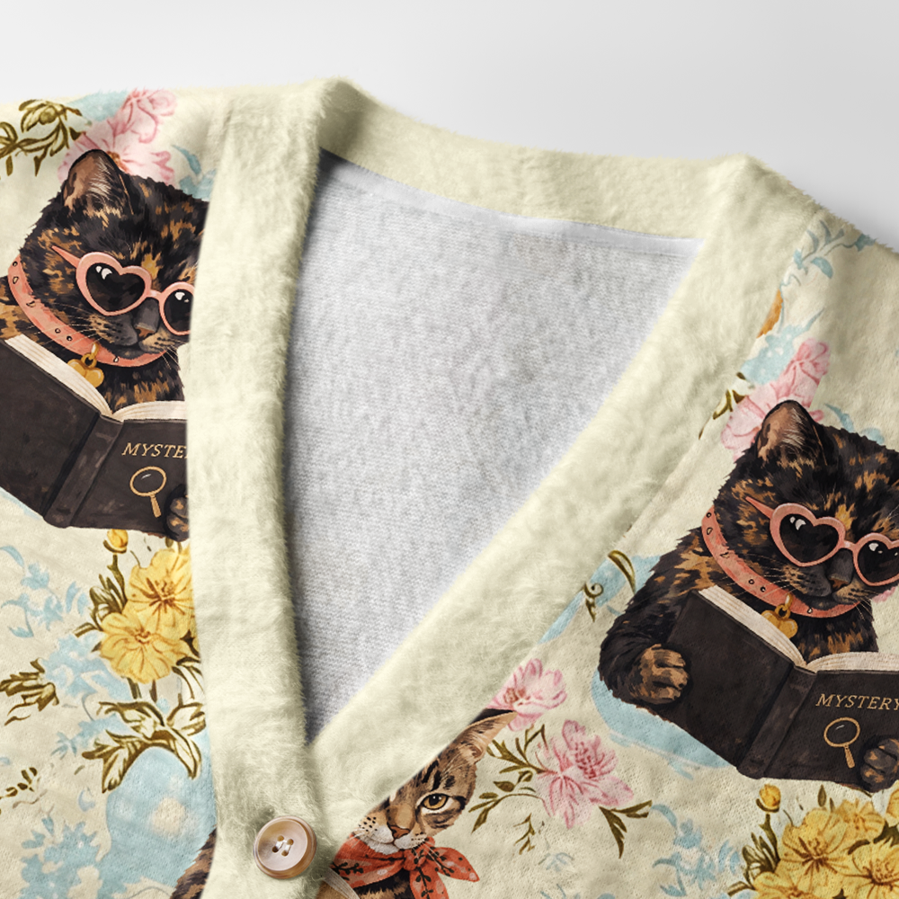 Pagewings Cat Book Lover Light Knit Unisex Cardigan Sweaters