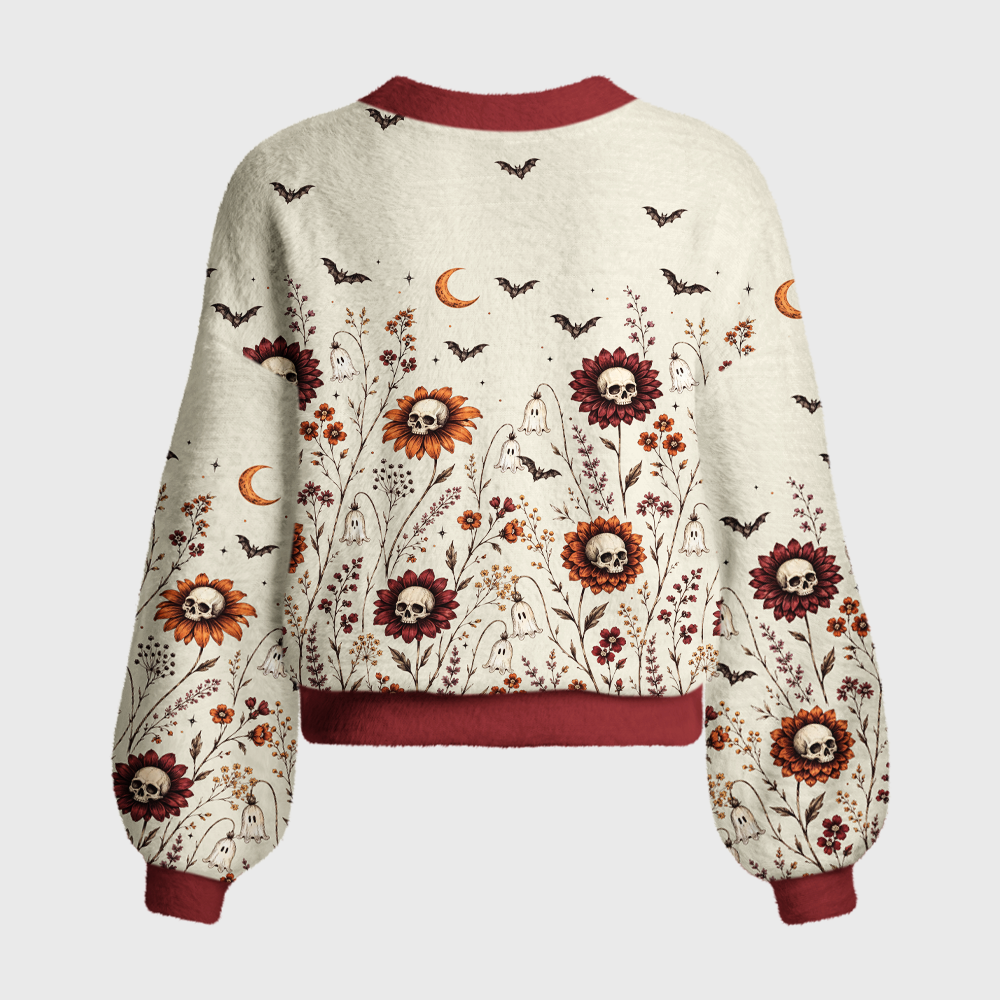 Pagewings Skull Flower Women's Cardigan Sweater