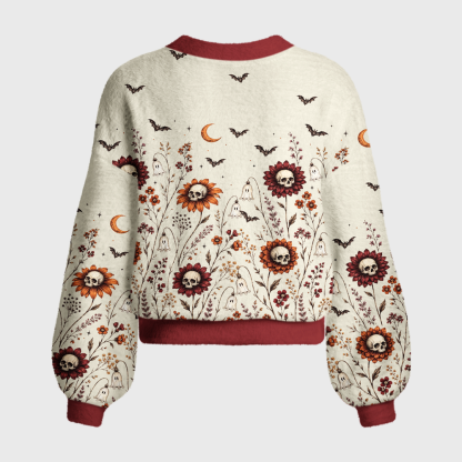 Pagewings Skull Flower Women's Cardigan Sweater