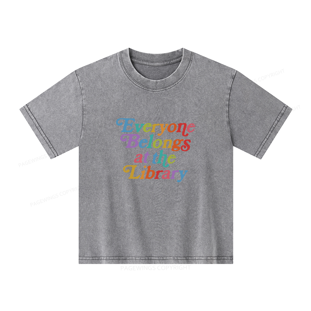 Pagewings Everyone belongs at the library Unisex Kids Washed T-shirt