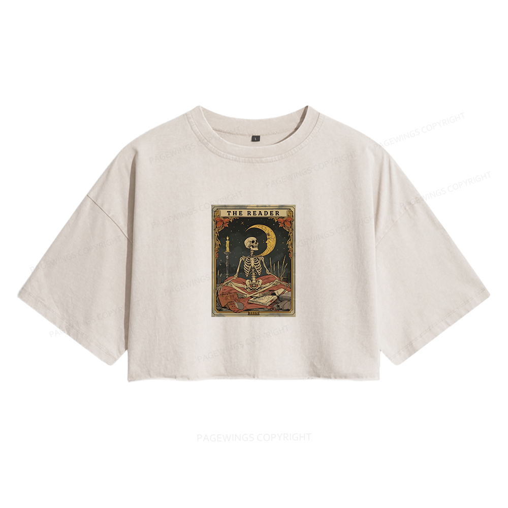Pagewings The Reader Tarot Card Women's Washed Cropped T-shirt