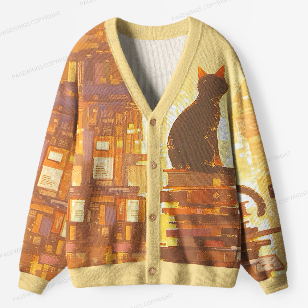 Pagewings Cats Loves Reading Unisex Cardigan Sweaters