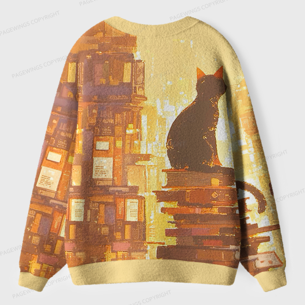 Pagewings Cats Loves Reading Unisex Cardigan Sweaters