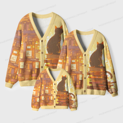 Pagewings Cats Loves Reading Unisex Cardigan Sweaters