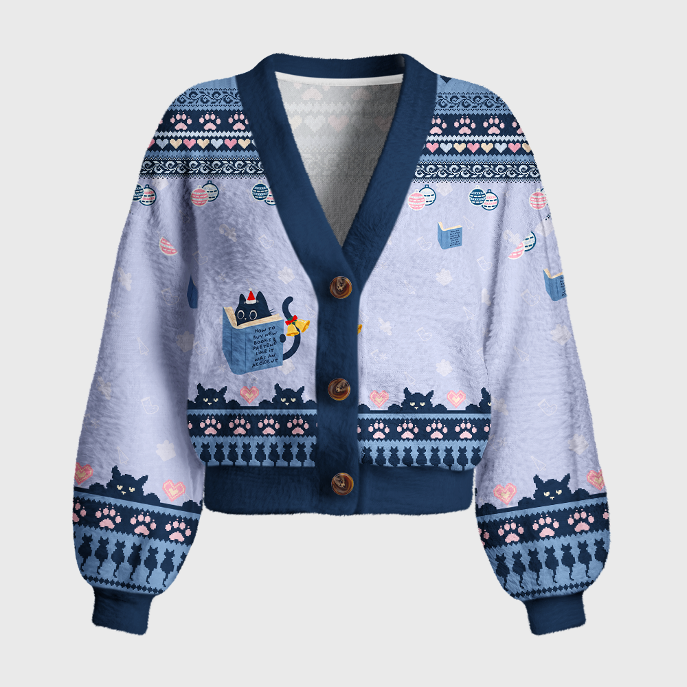 Pagewings Reading Cat Women's Cardigan Sweater
