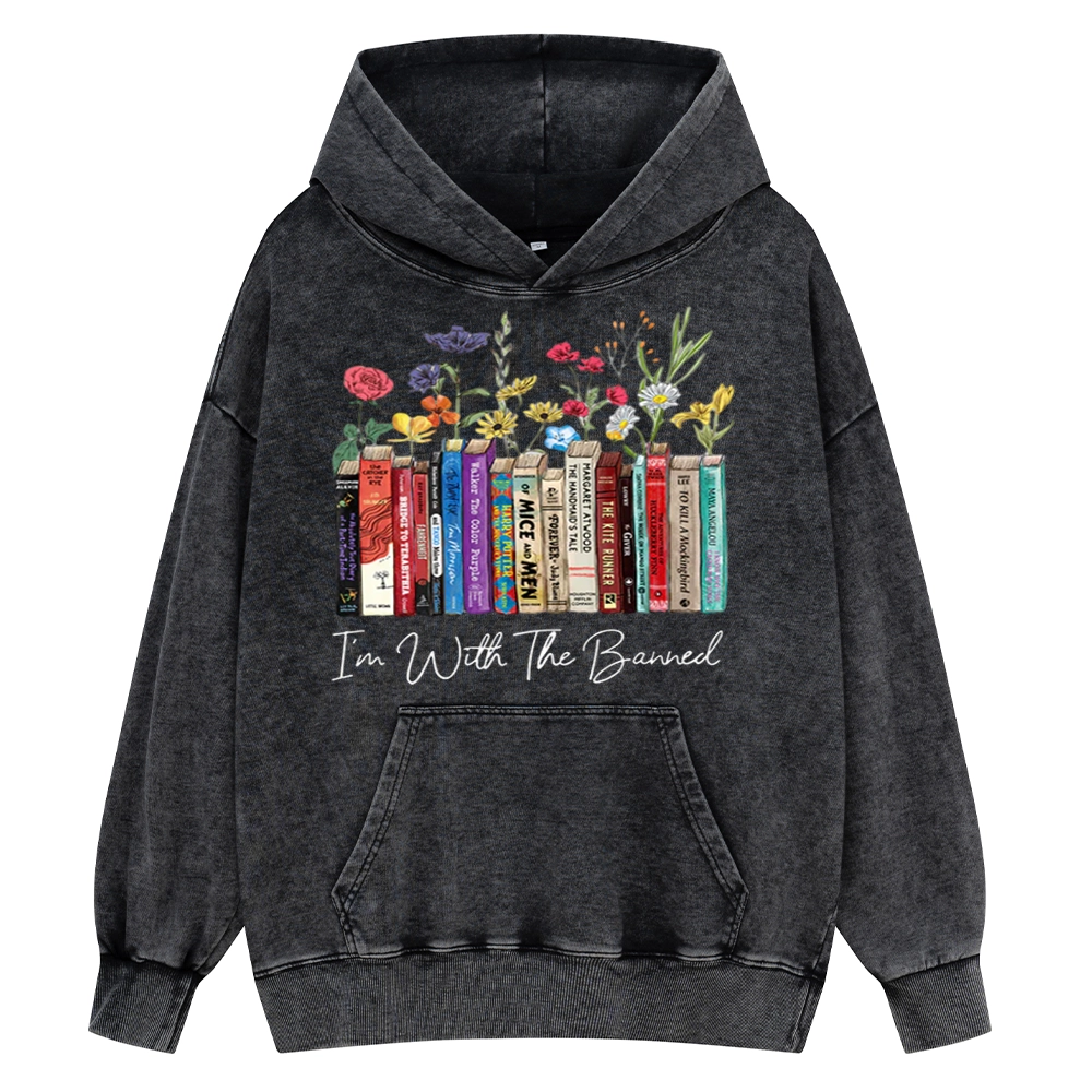 Pagewings I'm With The Banned Flowers Unisex Washed Hoodie