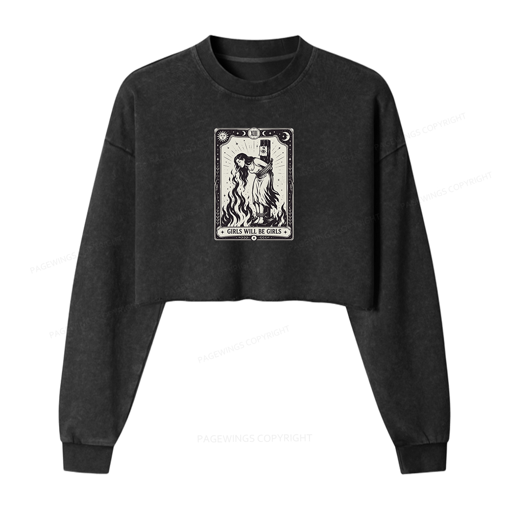 Pagewings Girls Will Be Girls Washed Crop Sweatshirt