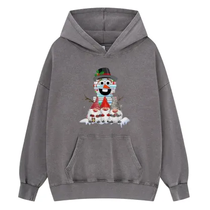 Pagewings Snowman Book Christmas Stack Gnome Librarian Book Unisex Washed Hoodie