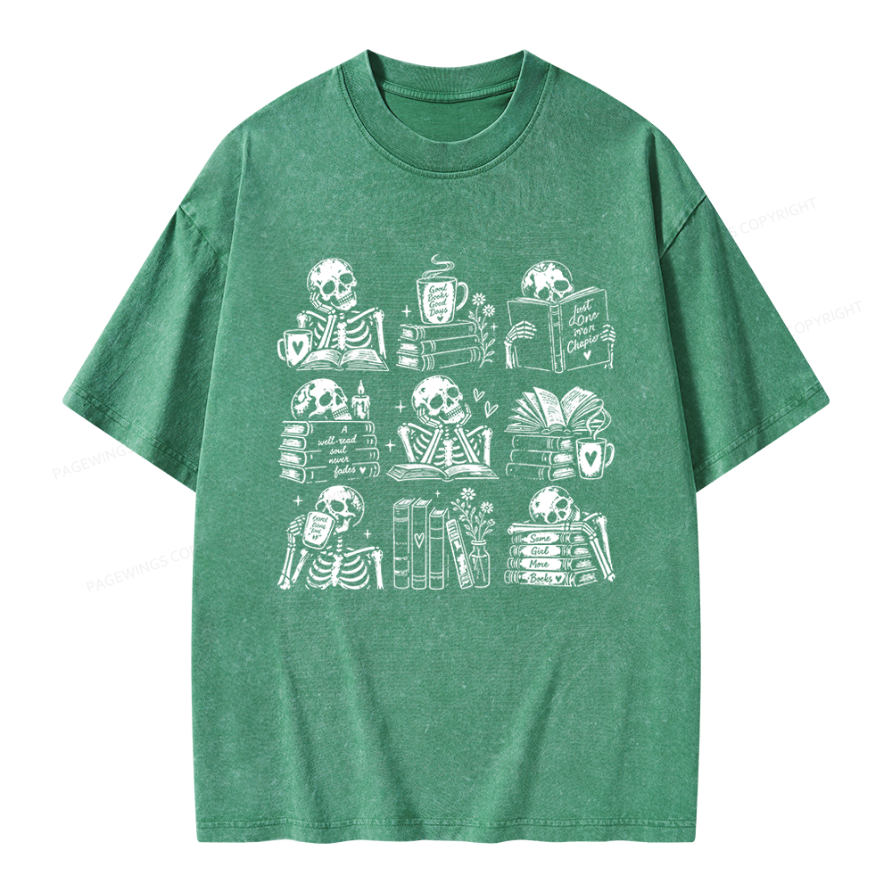 Pagewings Bookish Skeleton Unisex Washed T-shirt