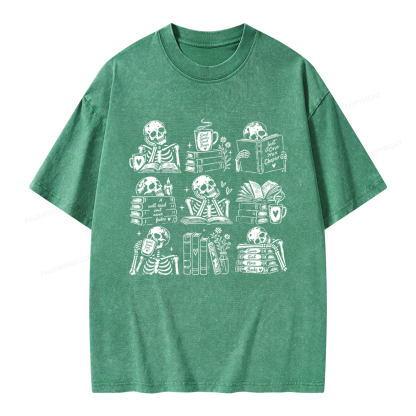 Pagewings Bookish Skeleton Unisex Washed T-shirt