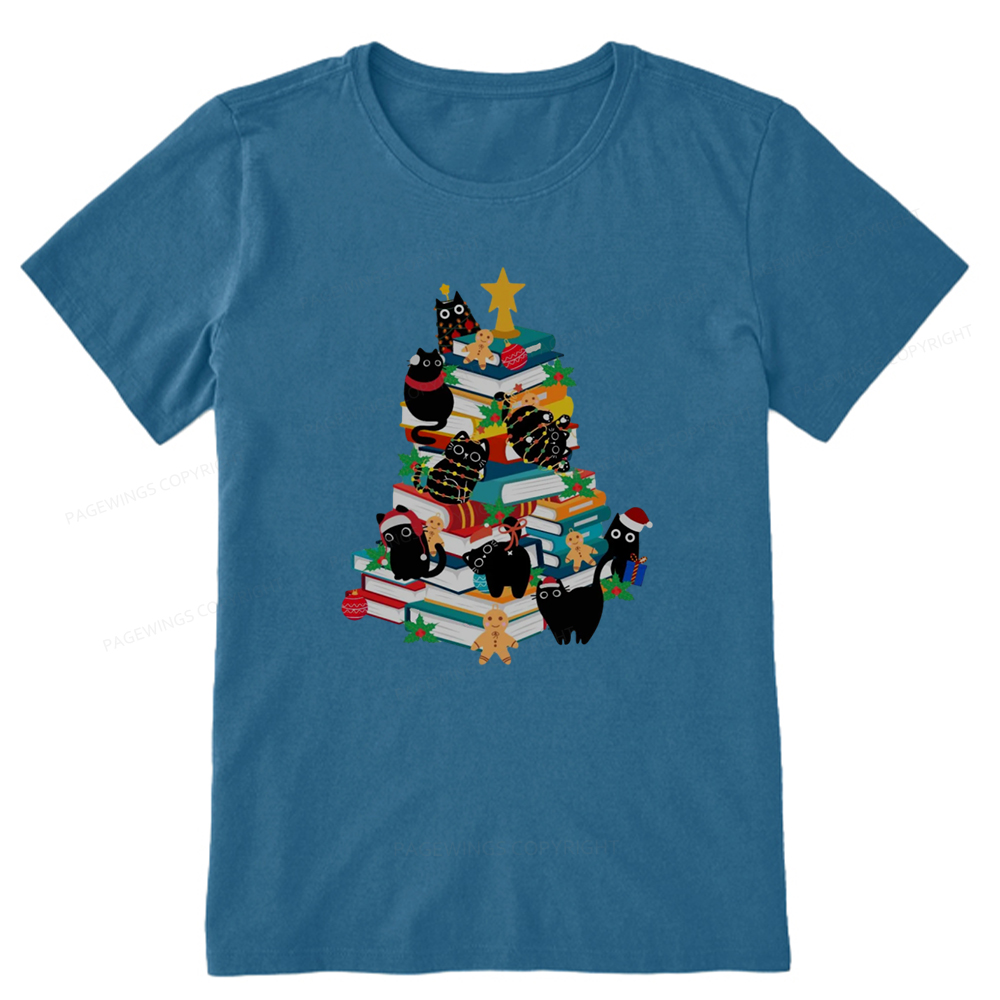 Pagewings Cute Cats Books Christmas Tree Unisex Classic T-shirt