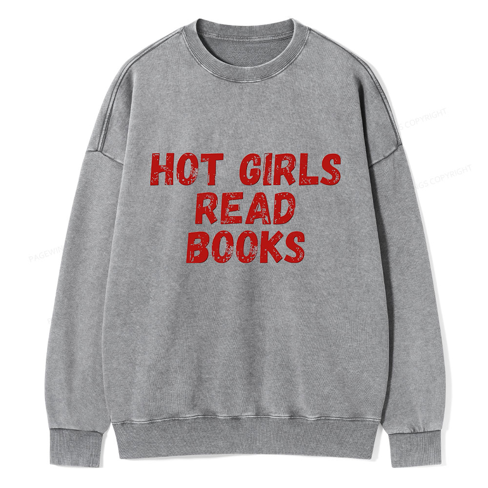 Pagewings Hot Girls Read Books Unisex Washed Sweatshirt