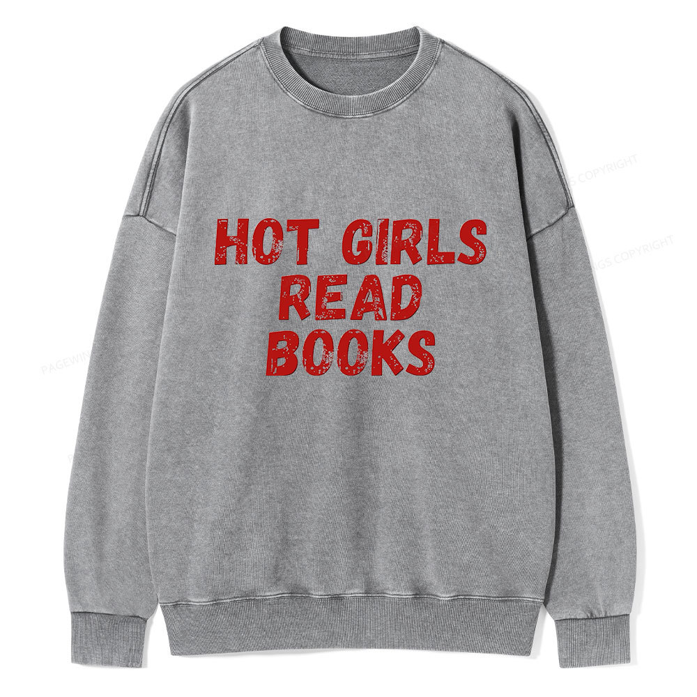 Pagewings Hot Girls Read Books Unisex Washed Sweatshirt