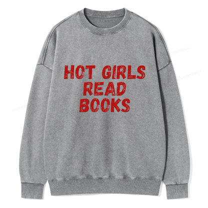 Pagewings Hot Girls Read Books Unisex Washed Sweatshirt