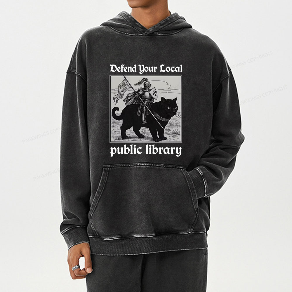 Pagewings Defend Your Local public library Unisex Washed Hoodie