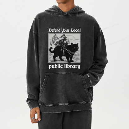 Pagewings Defend Your Local public library Unisex Washed Hoodie