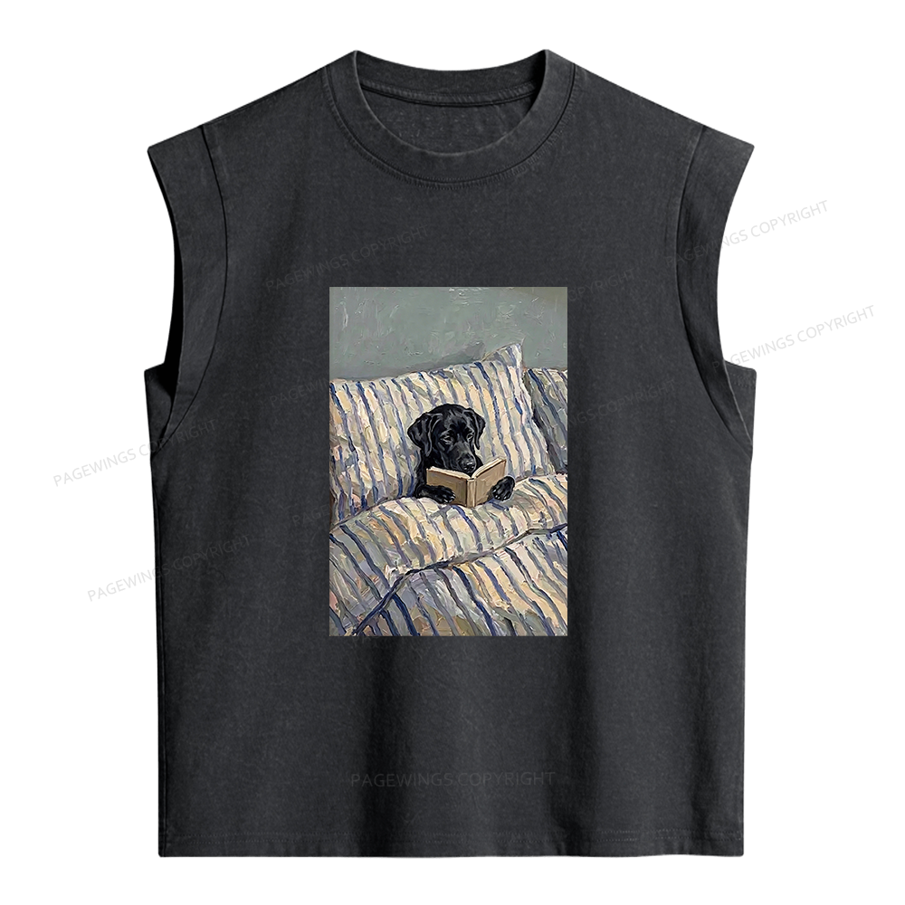 Pagewings Dog Reading in Bed Women's Washed Tank Top