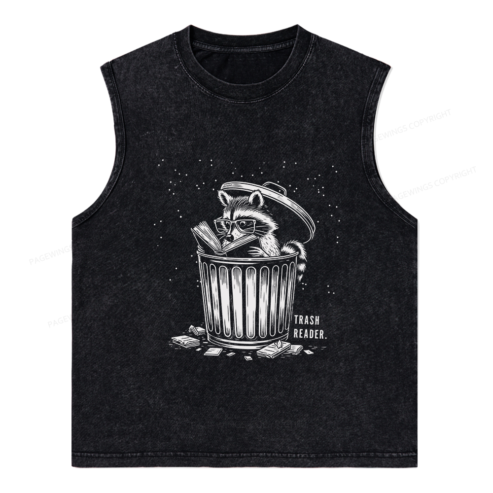 Pagewings Trash Reader Raccoon - Book Quote Unisex Washed Tank Top