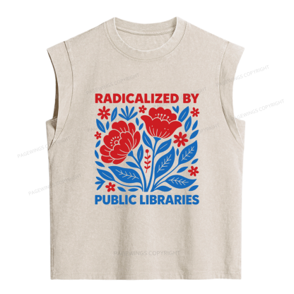 Pagewings Radicalized by Public Libraries Women's Washed Tank Top