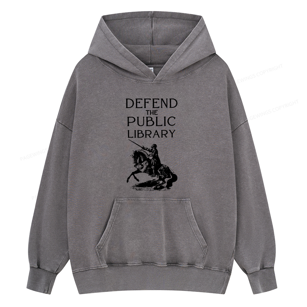 Pagewings Defend The Public Library Unisex Washed Hoodie