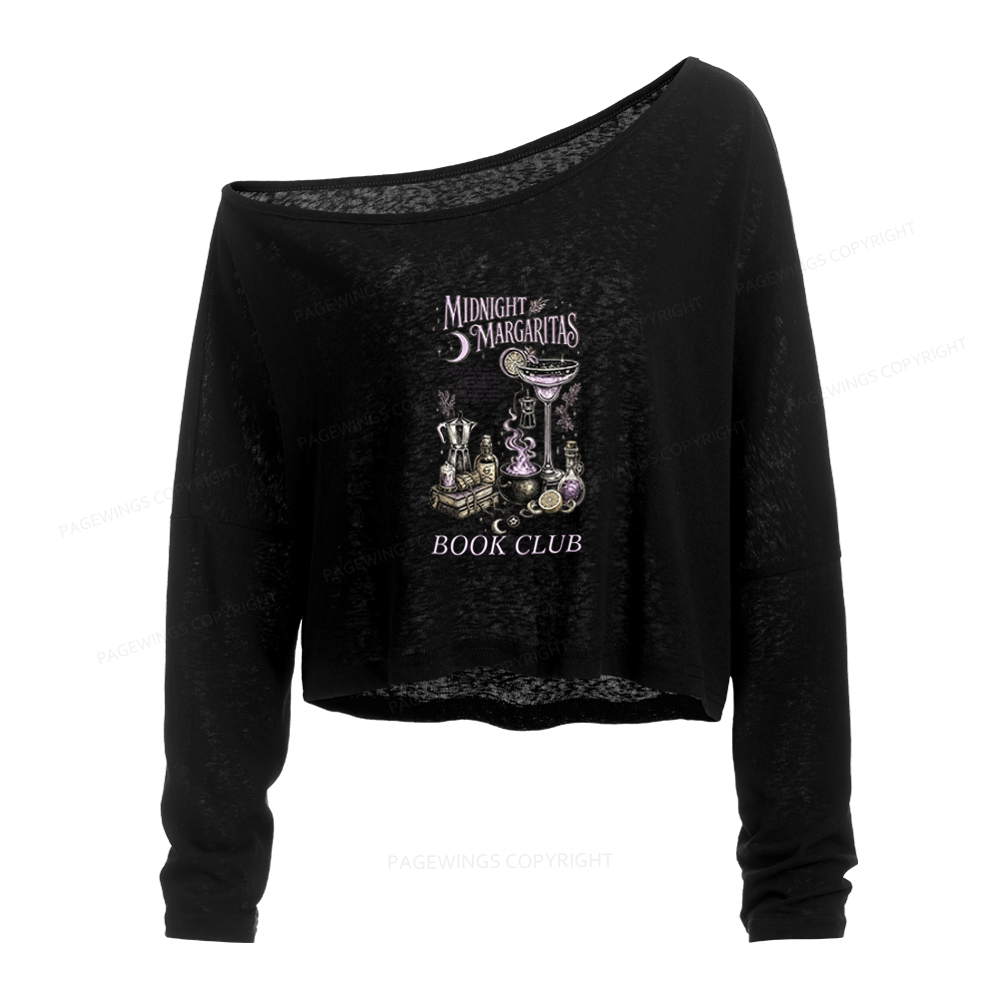 Pagewings Midnight Margaritas Book Club Slouchy Long Sleeve Off Shoulder T-shirt