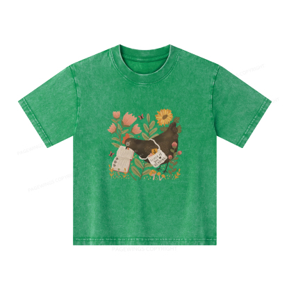 Pagewings Chicken Reading a Book Unisex Kids Washed T-shirt