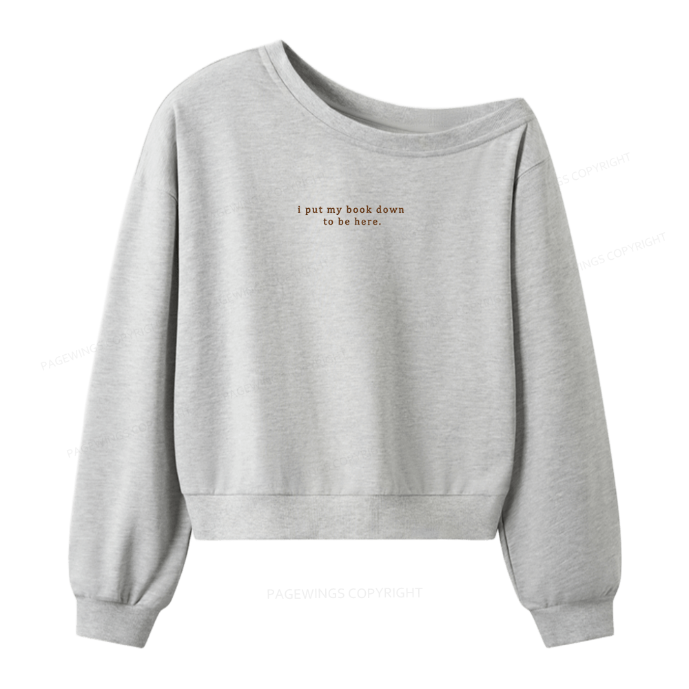Pagewings Embroidered Book Lover Women Off Shoulder Sweatshirt