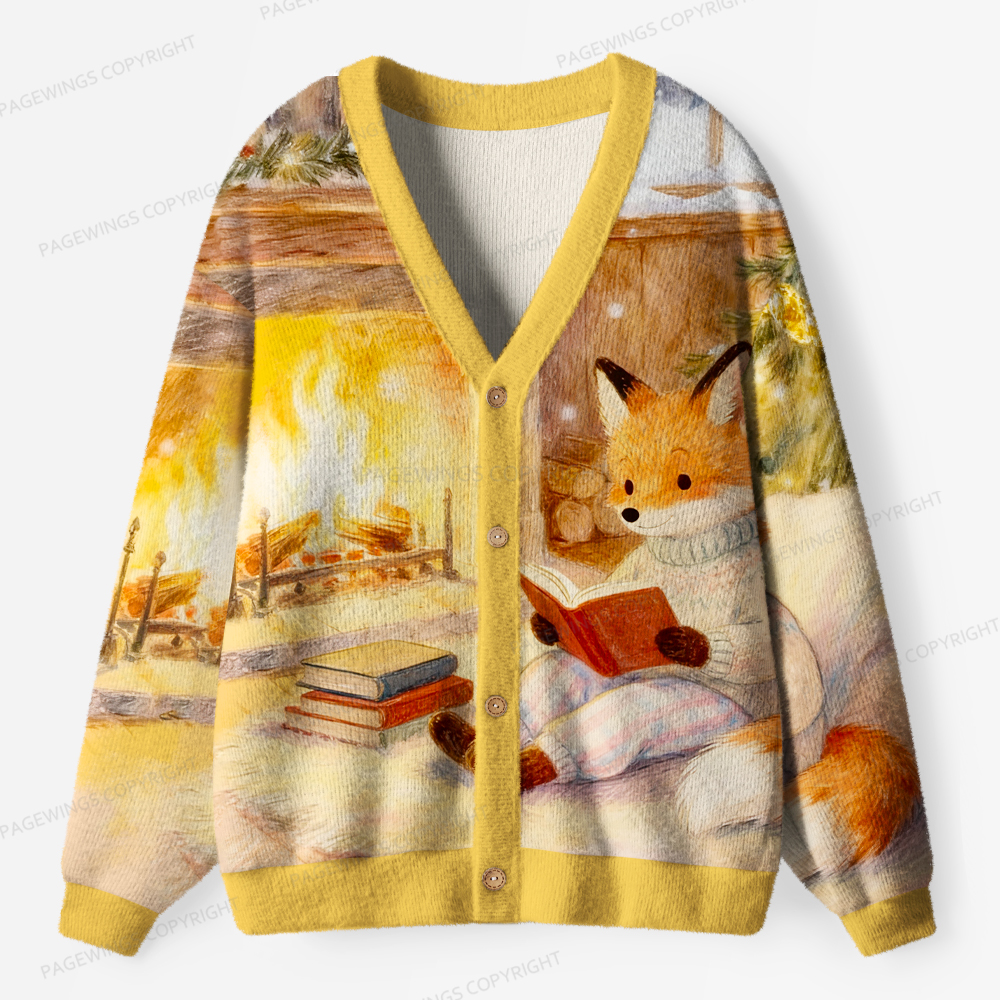 Pagewings Fox Loves Reading Unisex Cardigan Sweaters