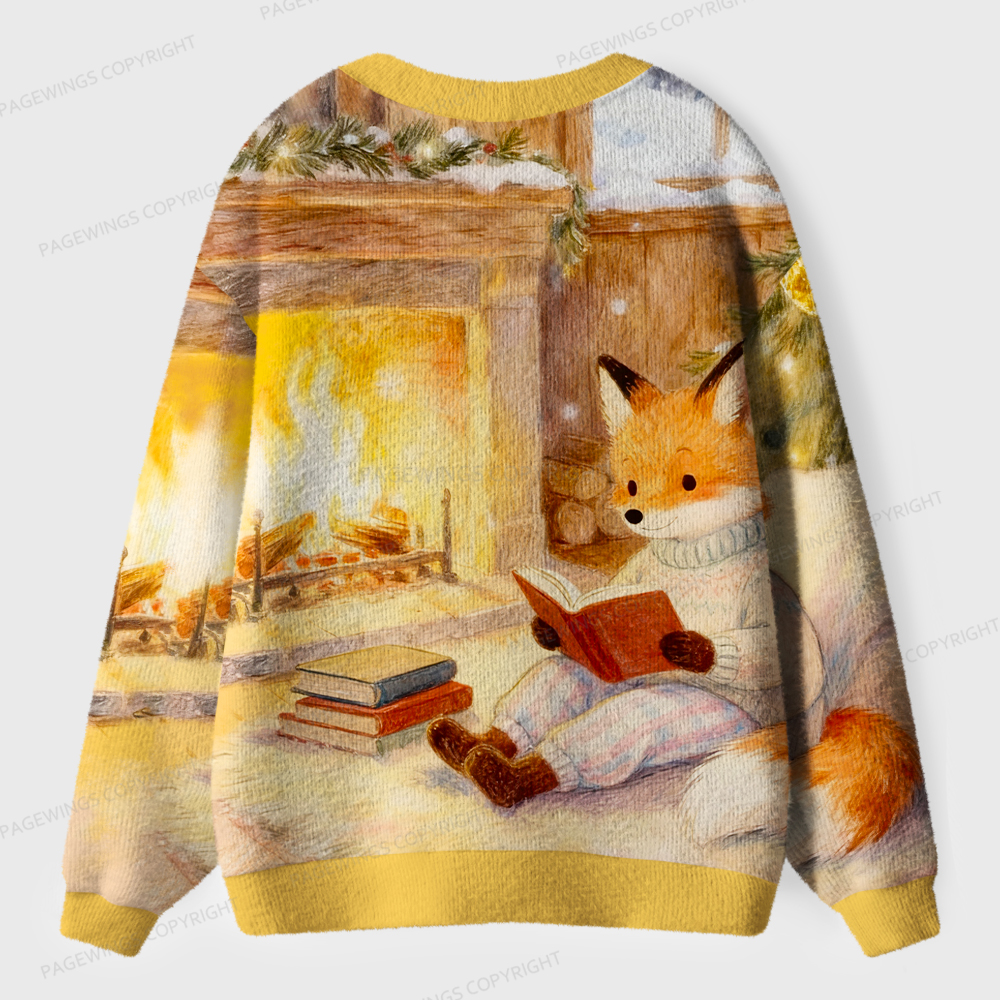 Pagewings Fox Loves Reading Unisex Cardigan Sweaters
