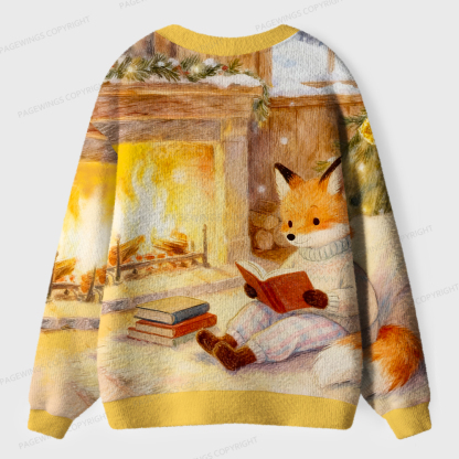 Pagewings Fox Loves Reading Unisex Cardigan Sweaters