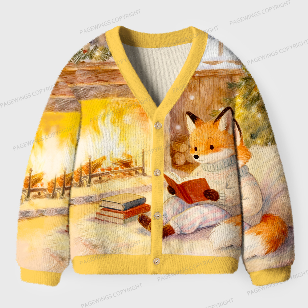 Pagewings Fox Loves Reading Unisex Cardigan Sweaters