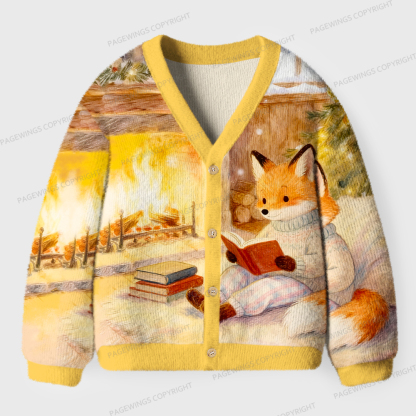 Pagewings Fox Loves Reading Unisex Cardigan Sweaters