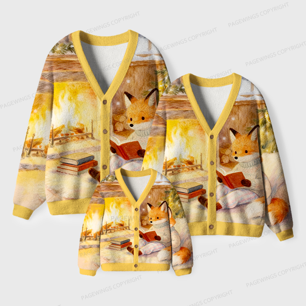 Pagewings Fox Loves Reading Unisex Cardigan Sweaters