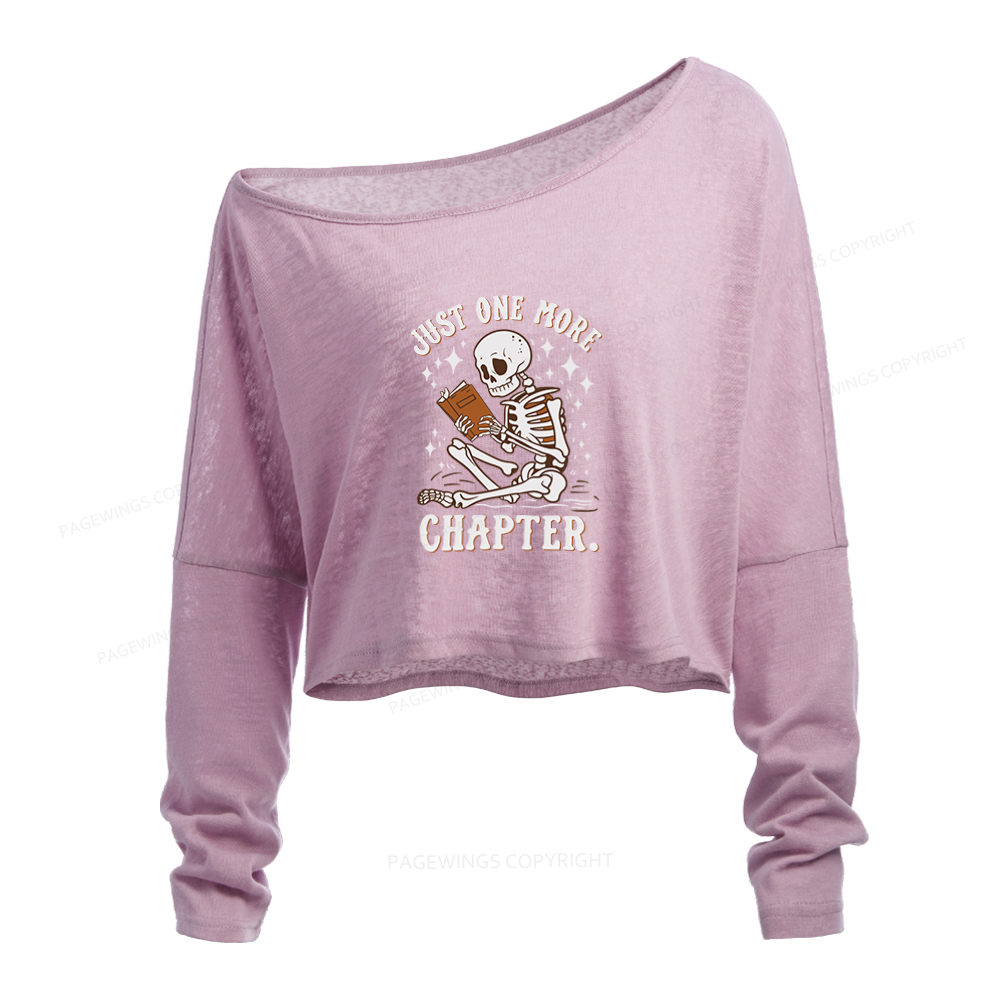 Pagewings Just One More Chapter Halloween Skeleton Slouchy Long Sleeve Off Shoulder T-shirt