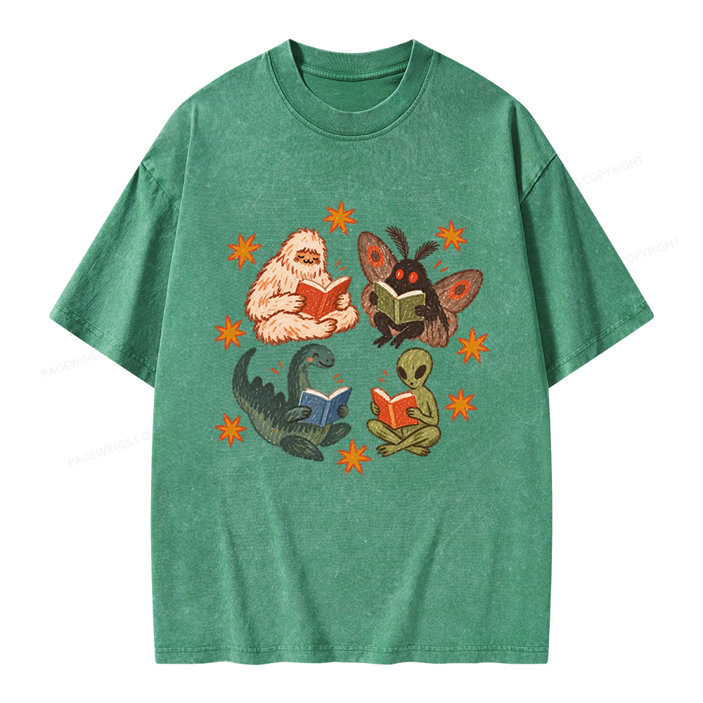 Pagewings Reading Cryptids Unisex Washed T-shirt